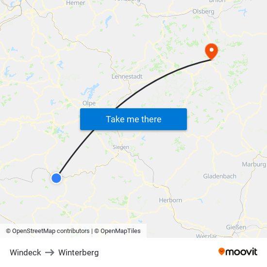 Windeck to Winterberg map