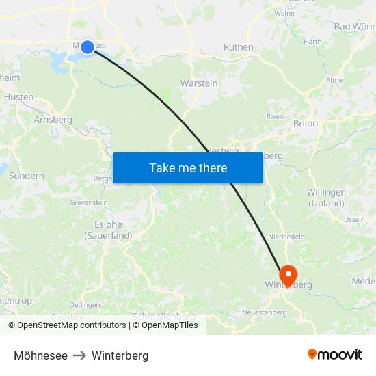 Möhnesee to Winterberg map