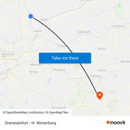 Drensteinfurt to Winterberg map