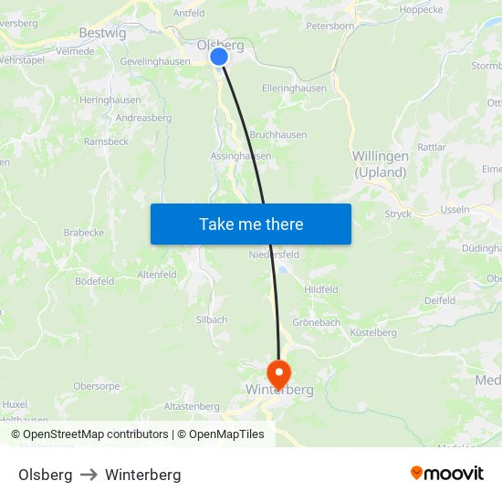 Olsberg to Winterberg map