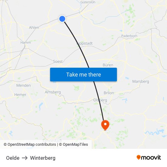 Oelde to Winterberg map