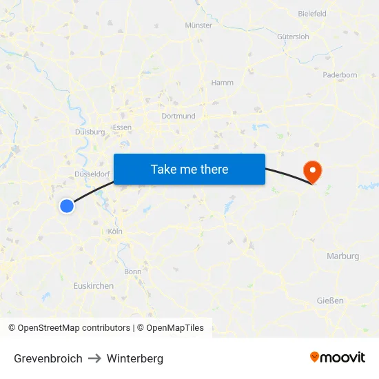 Grevenbroich to Winterberg map