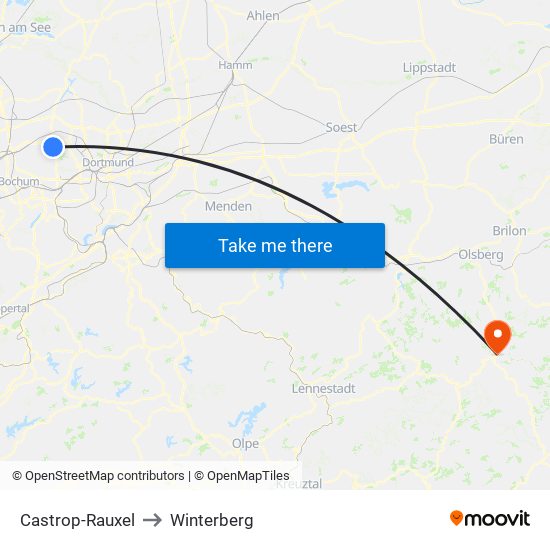 Castrop-Rauxel to Winterberg map