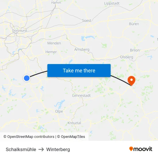 Schalksmühle to Winterberg map