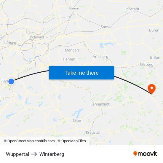 Wuppertal to Winterberg map