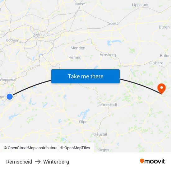 Remscheid to Winterberg map