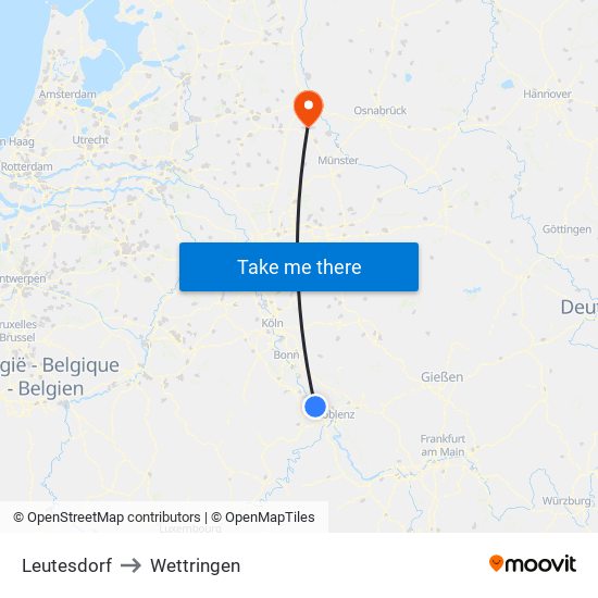 Leutesdorf to Wettringen map