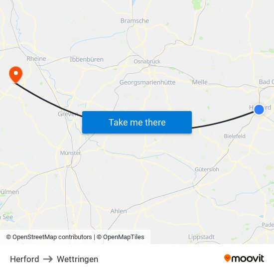 Herford to Wettringen map