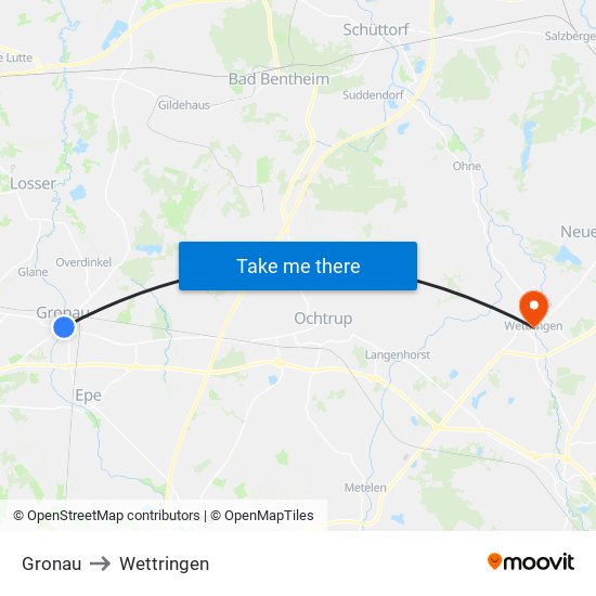 Gronau to Wettringen map