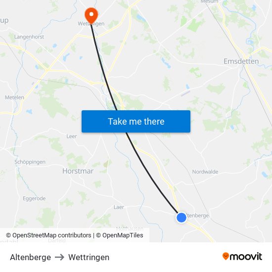 Altenberge to Wettringen map