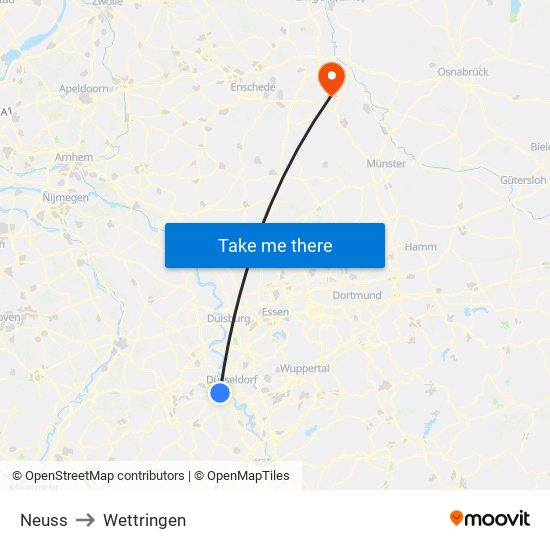 Neuss to Wettringen map