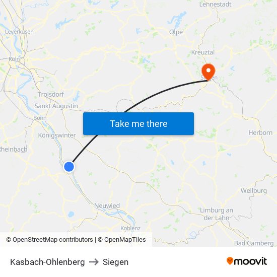 Kasbach-Ohlenberg to Siegen map