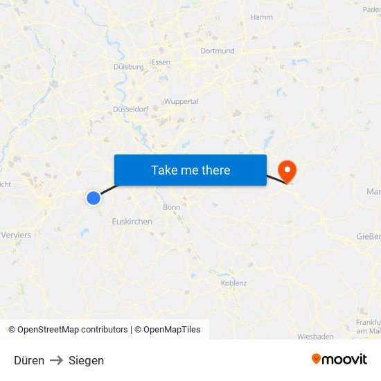 Düren to Siegen map