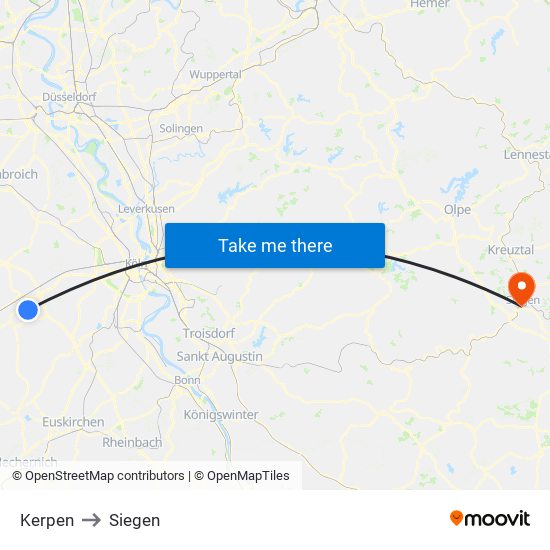 Kerpen to Siegen map