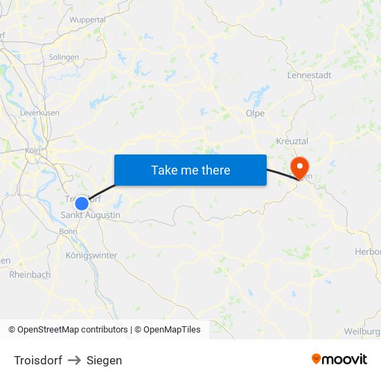 Troisdorf to Siegen map