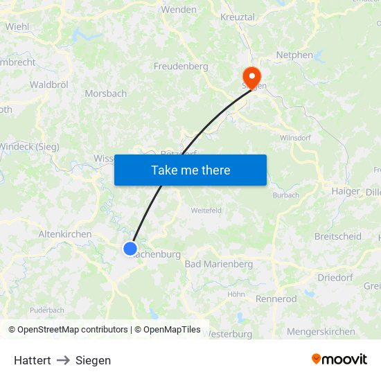 Hattert to Siegen map