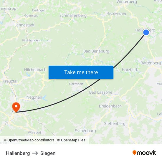 Hallenberg to Siegen map