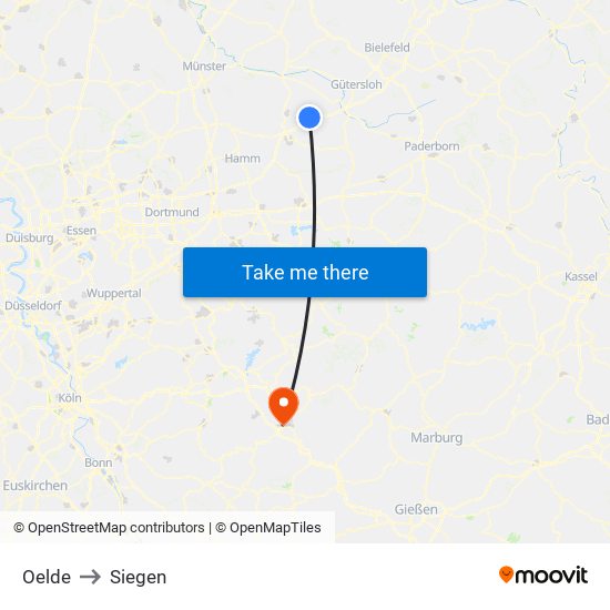 Oelde to Siegen map