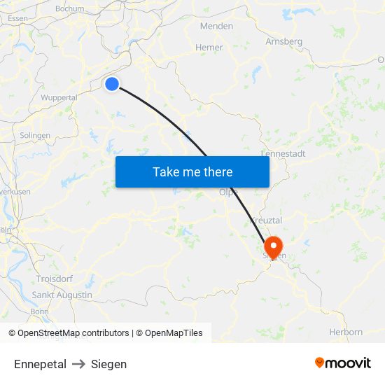 Ennepetal to Siegen map