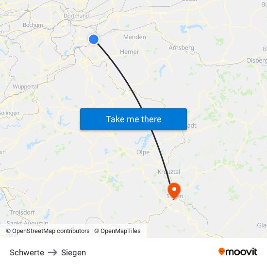 Schwerte to Siegen map