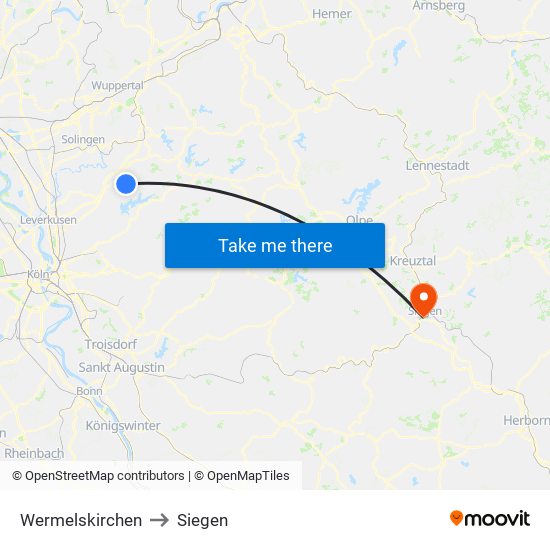 Wermelskirchen to Siegen map