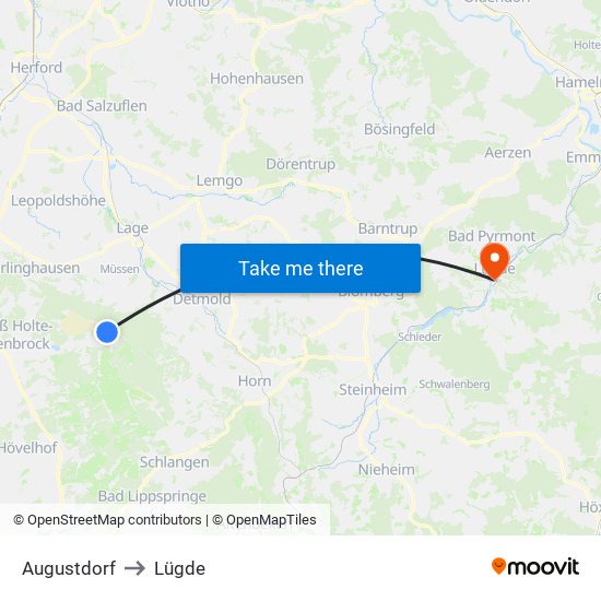 Augustdorf to Lügde map