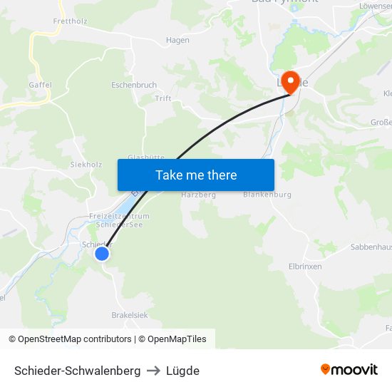 Schieder-Schwalenberg to Lügde map