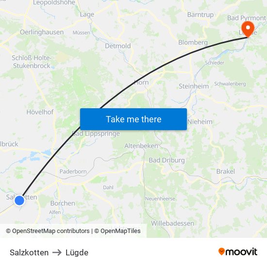 Salzkotten to Lügde map