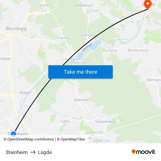 Steinheim to Lügde map