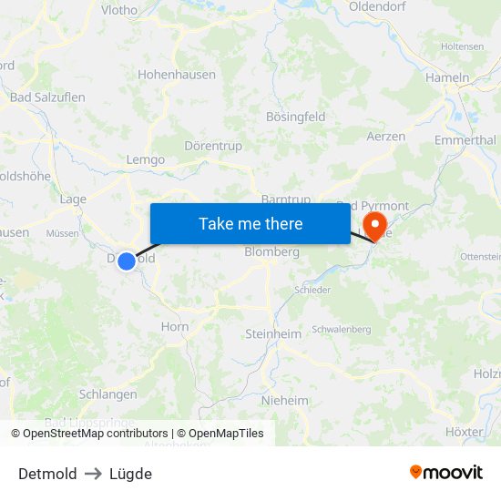 Detmold to Lügde map