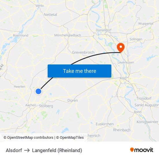 Alsdorf to Langenfeld (Rheinland) map