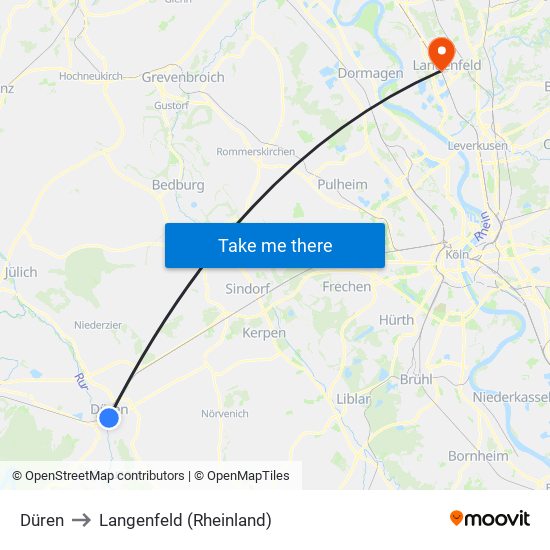 Düren to Langenfeld (Rheinland) map