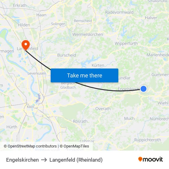 Engelskirchen to Langenfeld (Rheinland) map