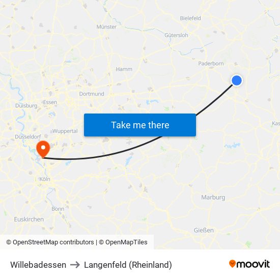 Willebadessen to Langenfeld (Rheinland) map