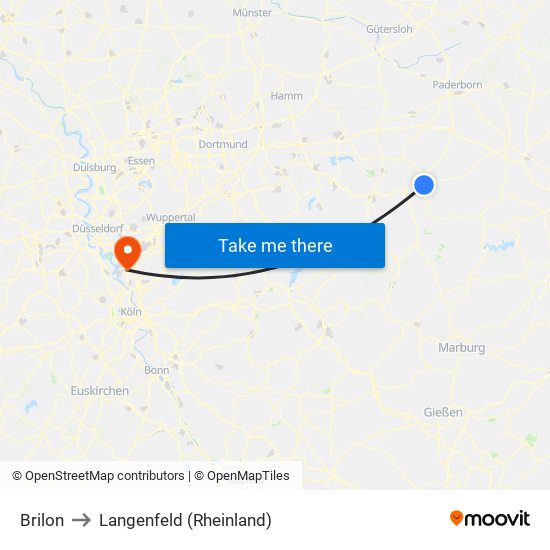 Brilon to Langenfeld (Rheinland) map