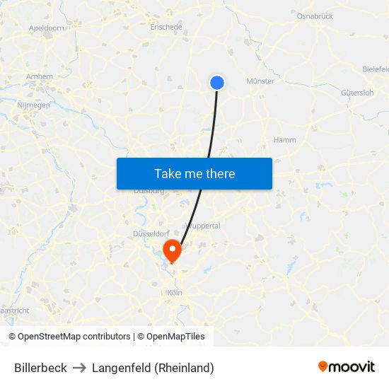 Billerbeck to Langenfeld (Rheinland) map