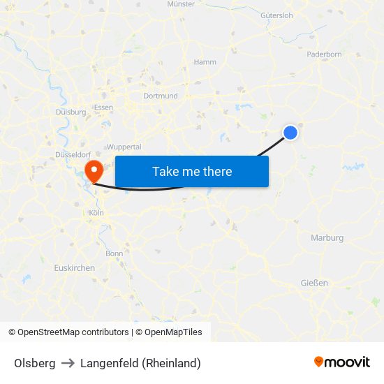 Olsberg to Langenfeld (Rheinland) map