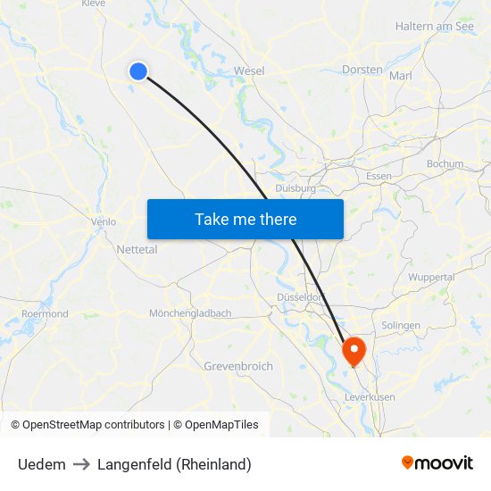 Uedem to Langenfeld (Rheinland) map