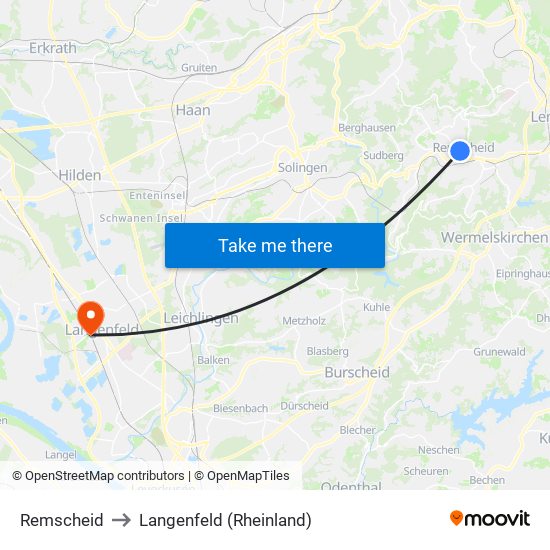 Remscheid to Langenfeld (Rheinland) map