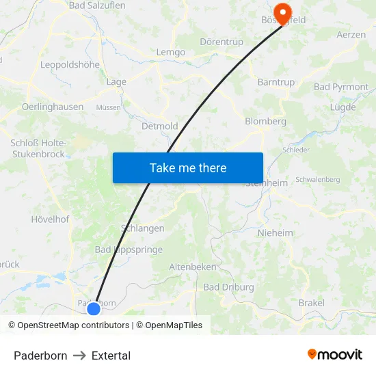 Paderborn to Extertal map