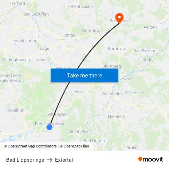 Bad Lippspringe to Extertal map