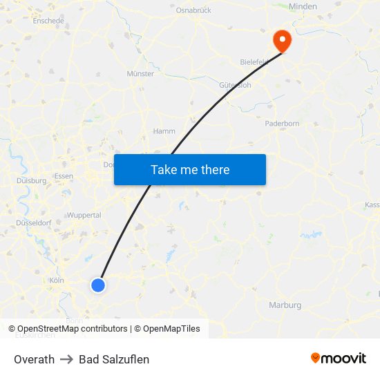 Overath to Bad Salzuflen map