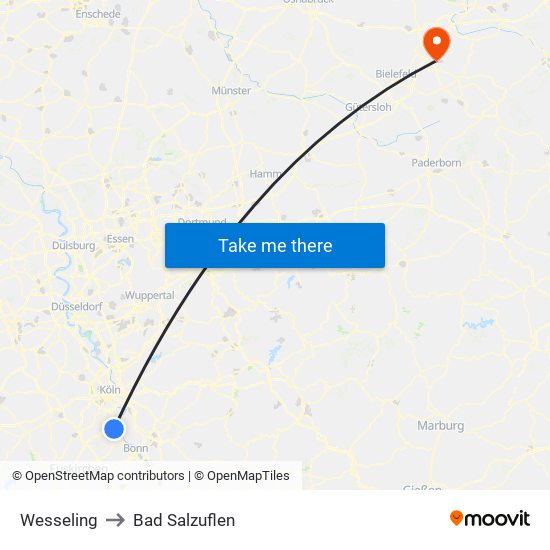 Wesseling to Bad Salzuflen map