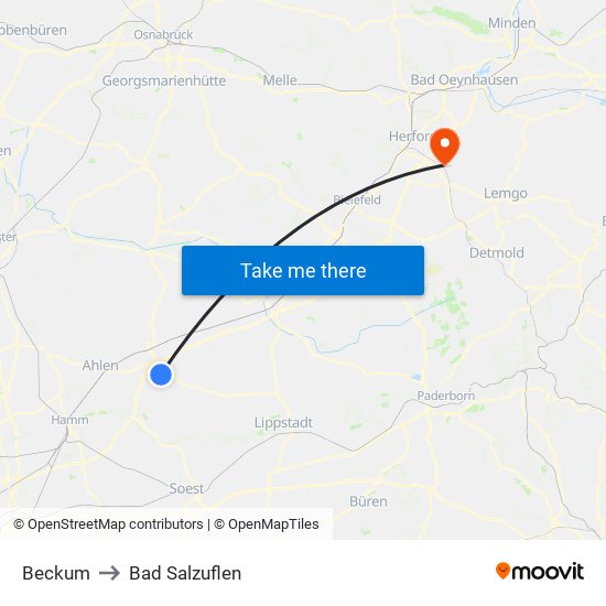 Beckum to Bad Salzuflen map