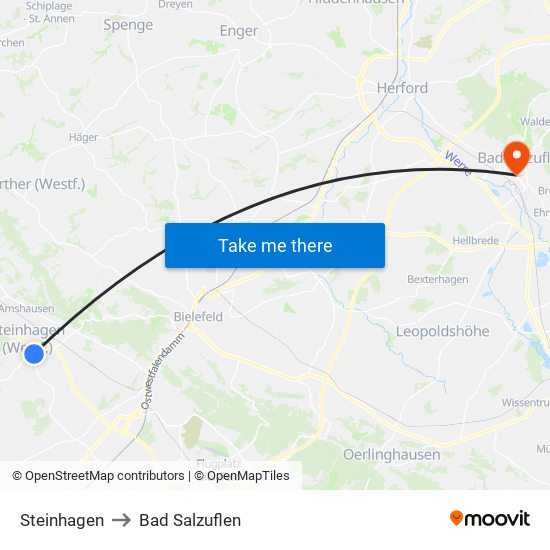 Steinhagen to Bad Salzuflen map