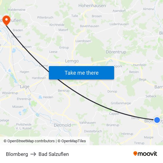 Blomberg to Bad Salzuflen map