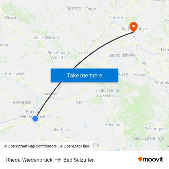 Rheda-Wiedenbrück to Bad Salzuflen map