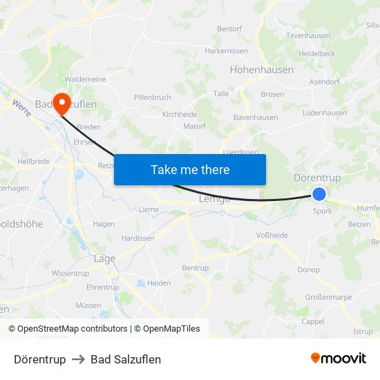 Dörentrup to Bad Salzuflen map