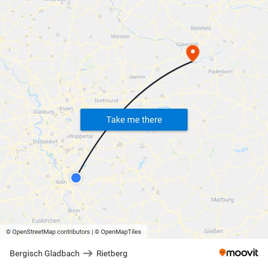 Bergisch Gladbach to Rietberg map