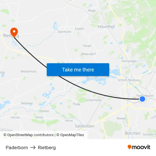 Paderborn to Rietberg map